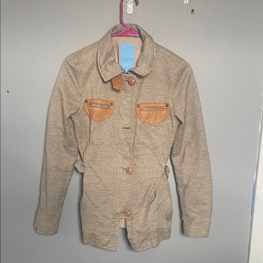 Retro Escada Sport size 34 tan cotton blend lamb Nappa button equestrian jacket
